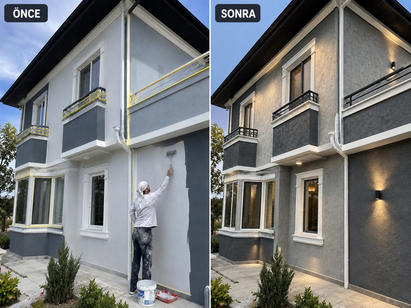 Çeşme dış cephe boya öncesi ve sonrası